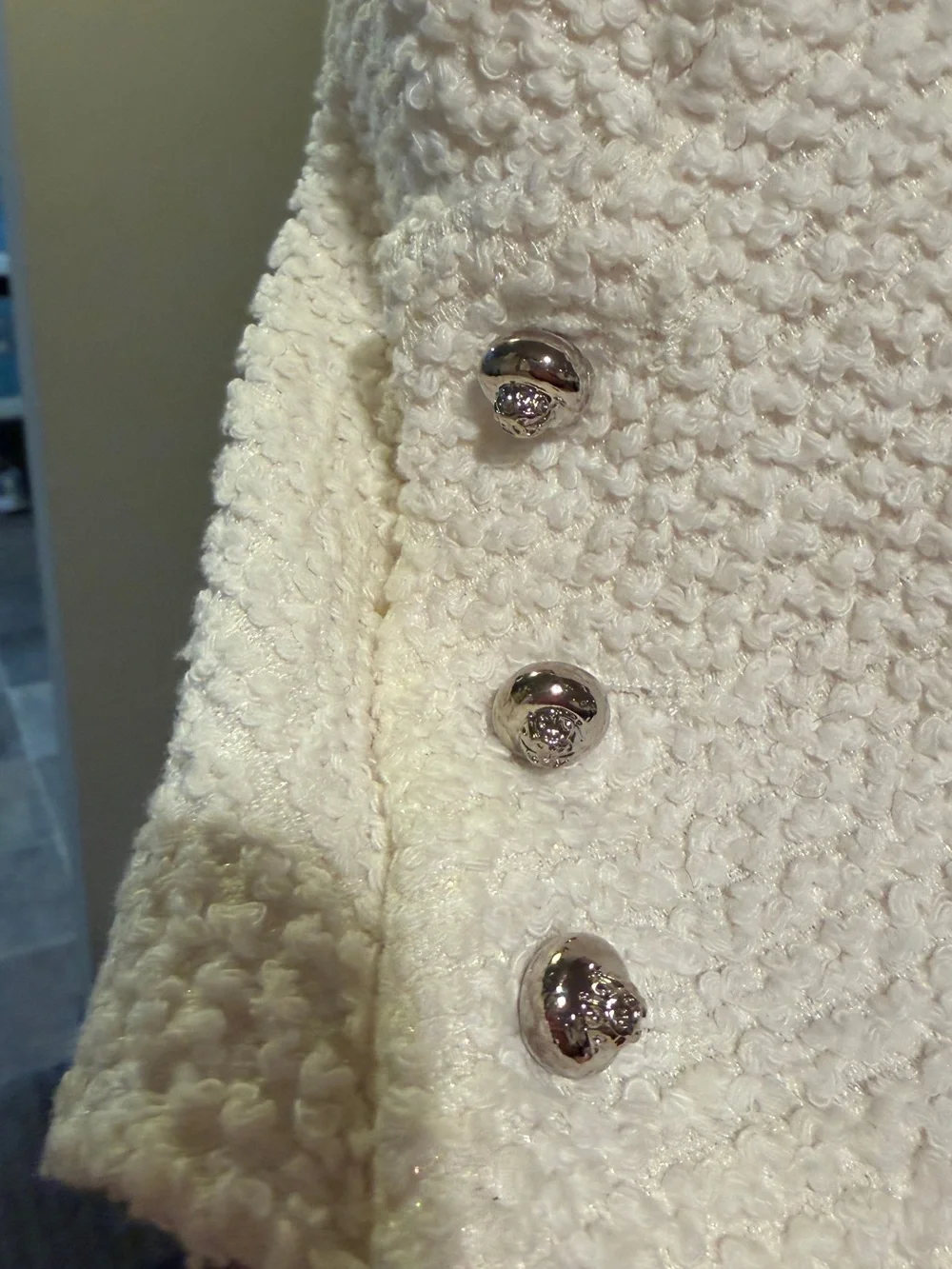 CHANEL Cream Bouclé Zip Jacket with Four Pockets